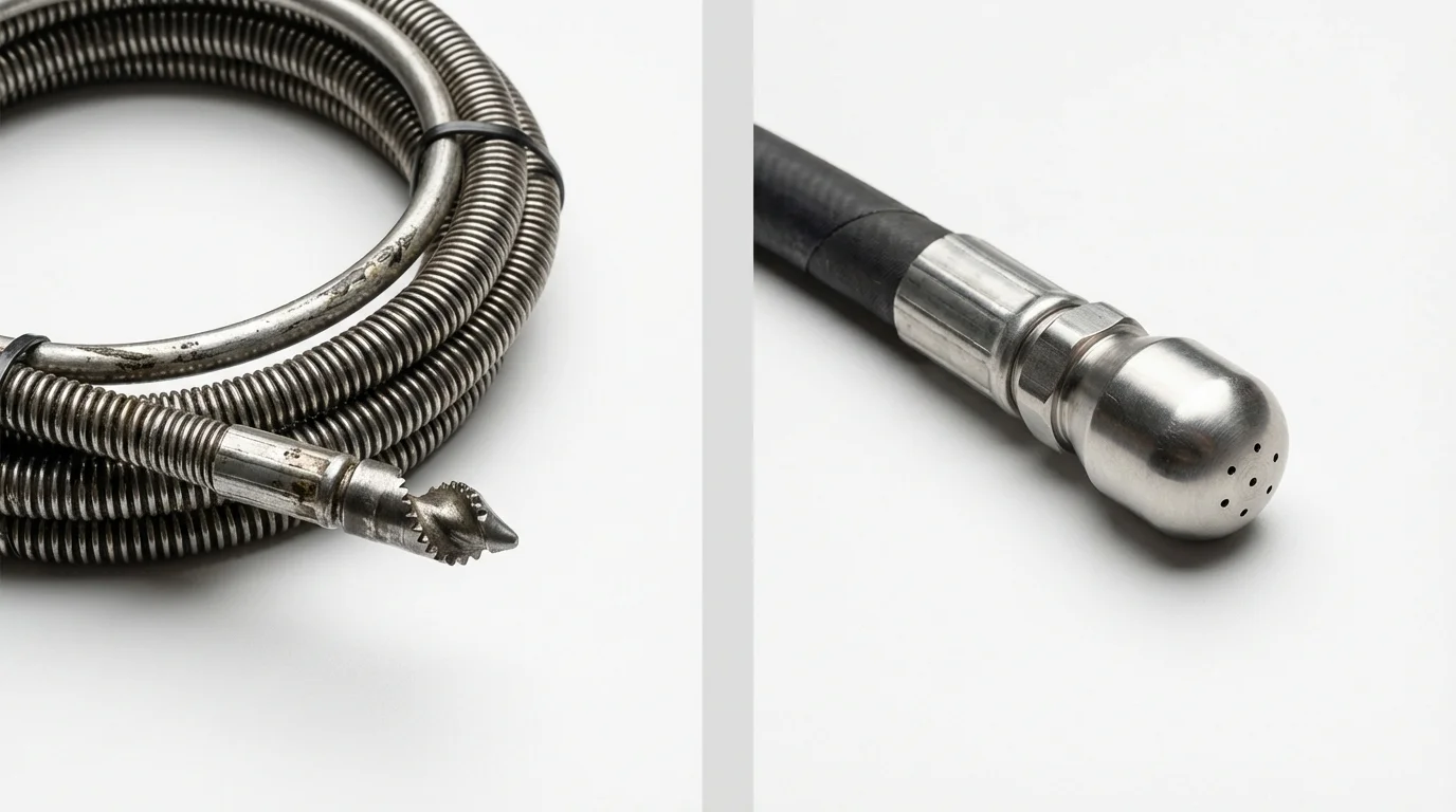 Drain snake cable and hydro jetting nozzle used for drain cleaning in Milliken, CO