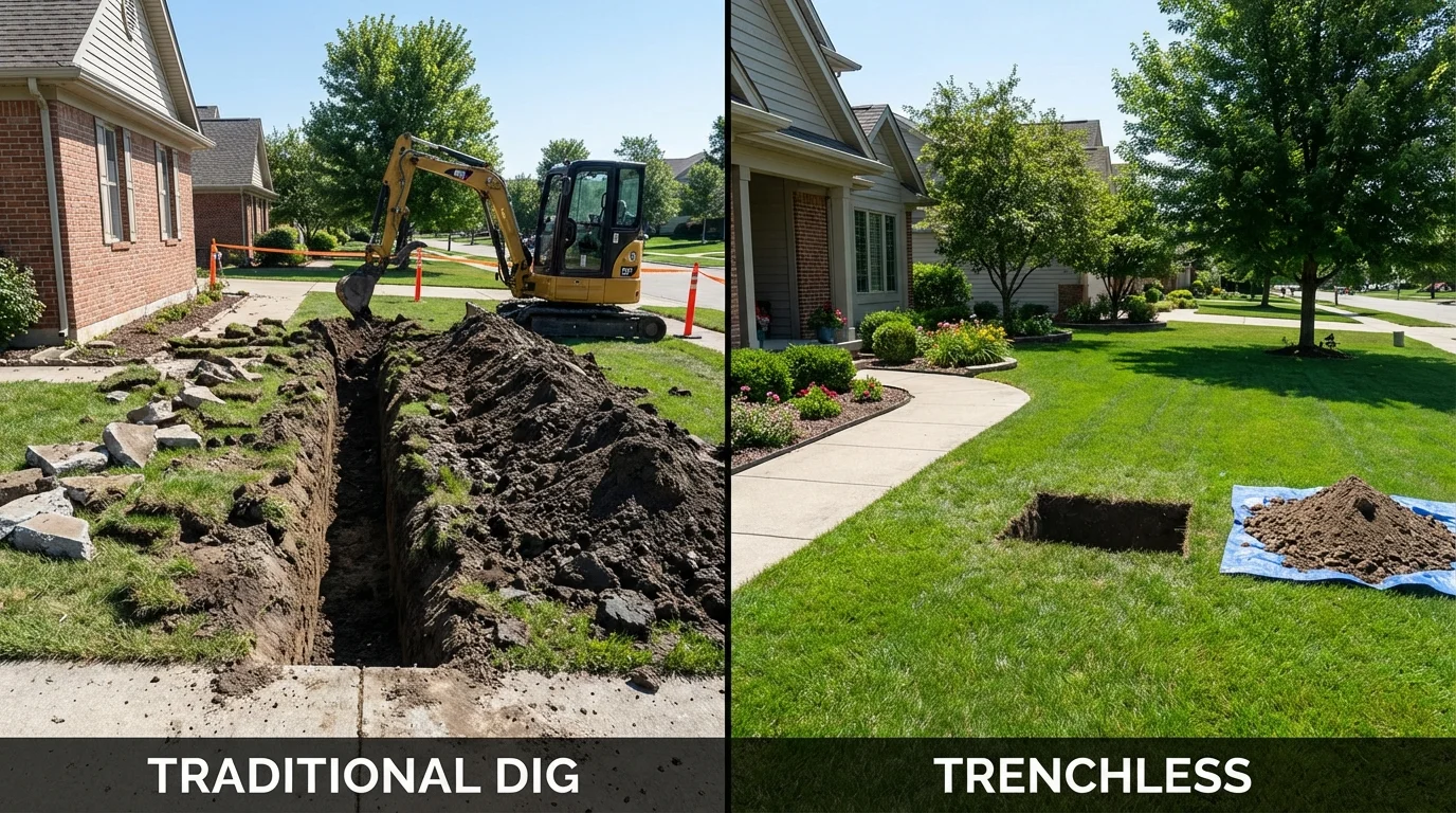 Trenchless sewer repair with minimal yard damage versus traditional excavation in Milliken, CO